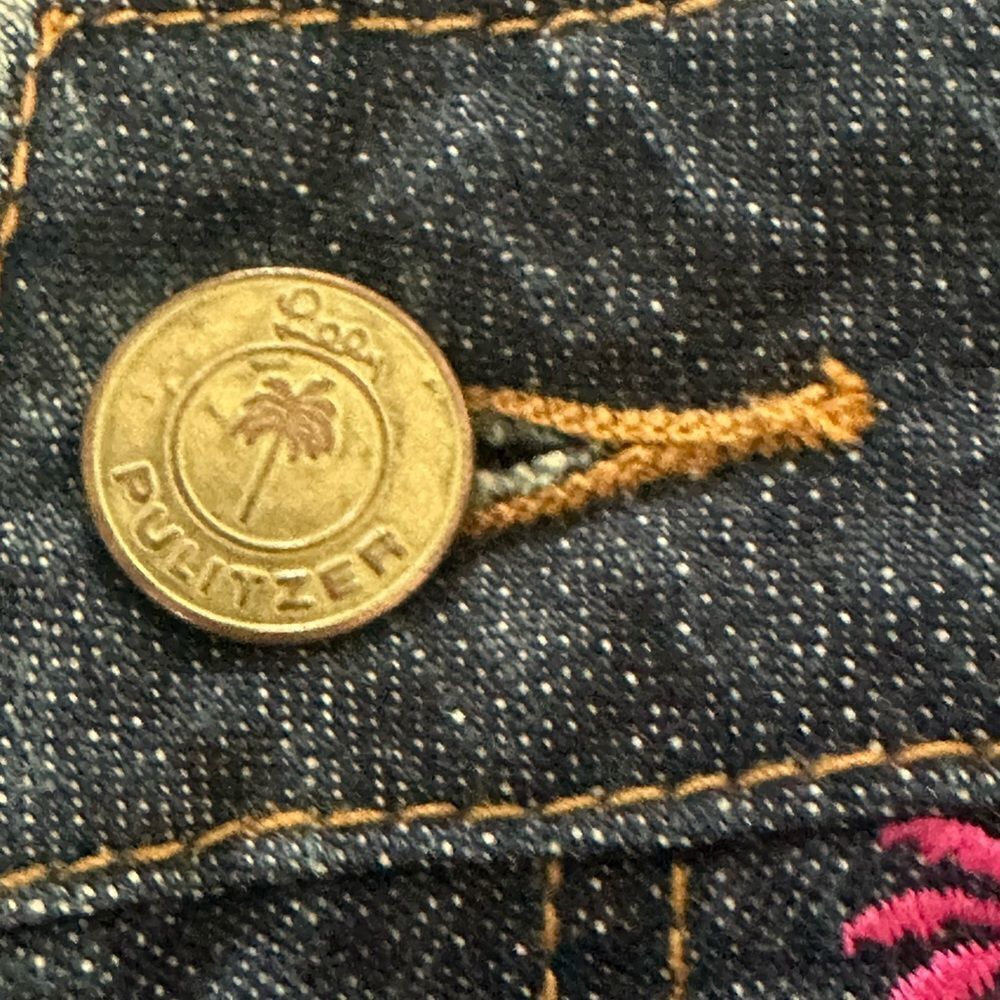 Lilly Pulitzer Black Label Slim Jeans Size 8 Blue Stretch Embroidered Palm Tree - Picture 6 of 7